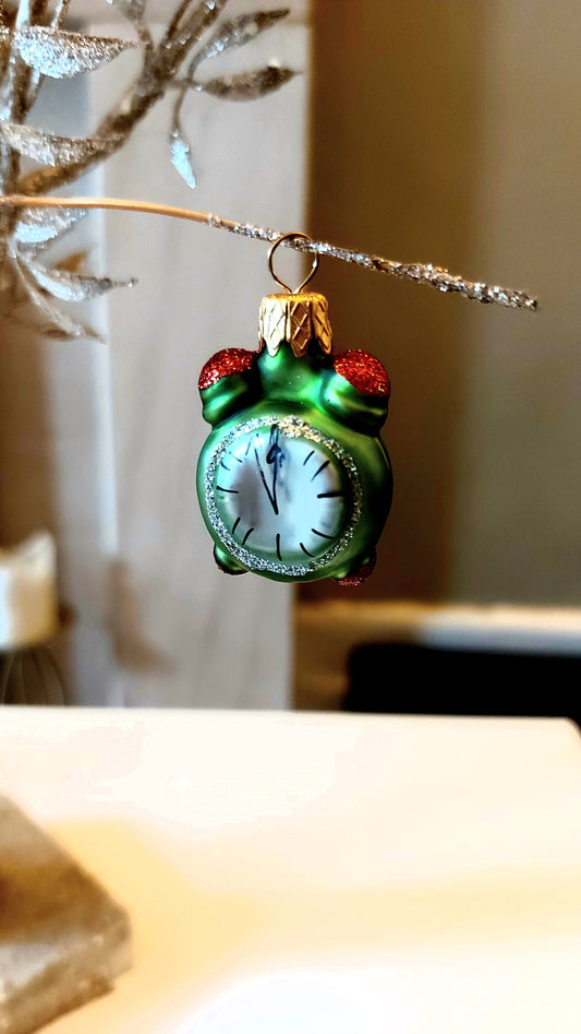 Hand-Painted Glass Alarm Clock Christmas Ornament - Czech Republic (Pair)
