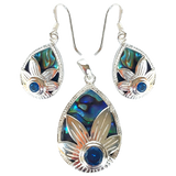 Silver Handmade Inlay Pendant/Earring Set Semi Precious Abalone Shell- Flower