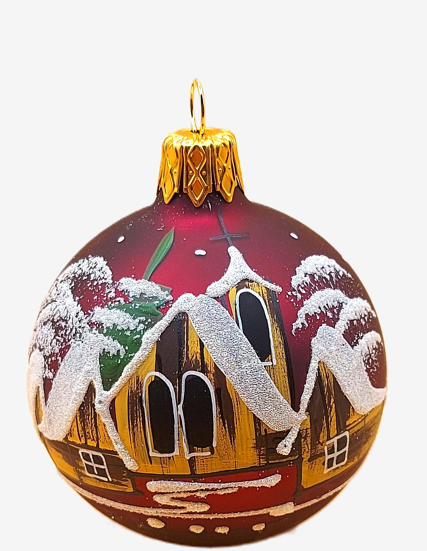 Vintage Czech Glass Christmas Ornament: Hand-Painted Maroon Small Ball