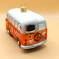 Vintage Czech Republic, Glass Blown, Hand Painted Christmas Tree Ornament - Orange Hippy Bus