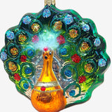 Vintage Czech Republic, Glass Blown, Hand Painted Christmas Tree Ornament - Peacock Green