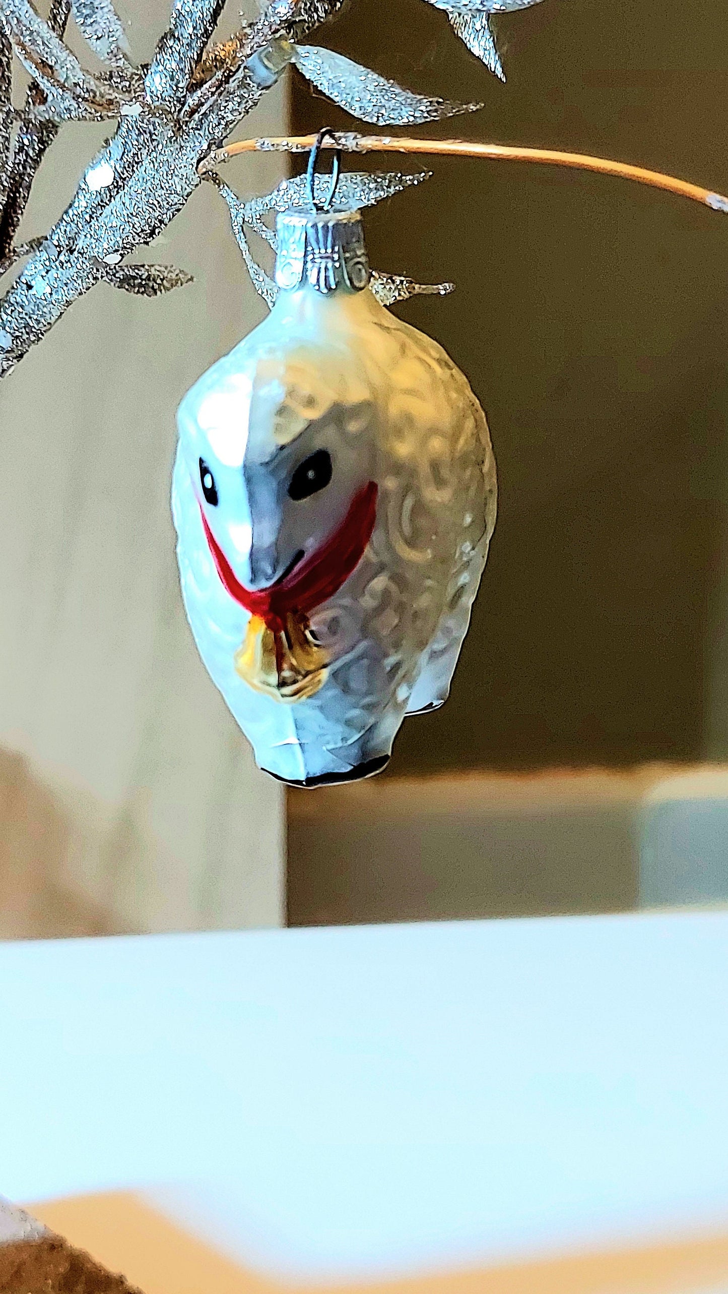 Vintage Czech Republic, Glass Blown, Hand Painted Christmas Tree Ornament - Sheep