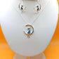 Silver Handmade Inlay Pendant/Earring Set Semi Precious Abalone Shell- Cat on Moon