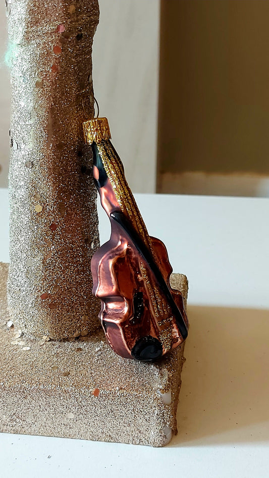 Vintage Czech Republic, Glass Blown, Hand Painted Christmas Tree Ornament - Violin