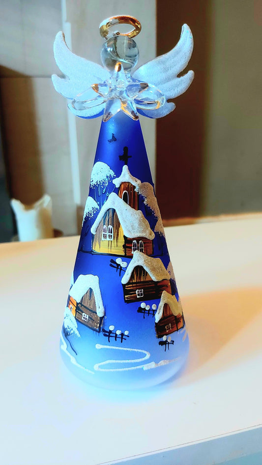 Czech Hand-Painted Glass Angel Christmas Ornament: Blue Village Candle Holder