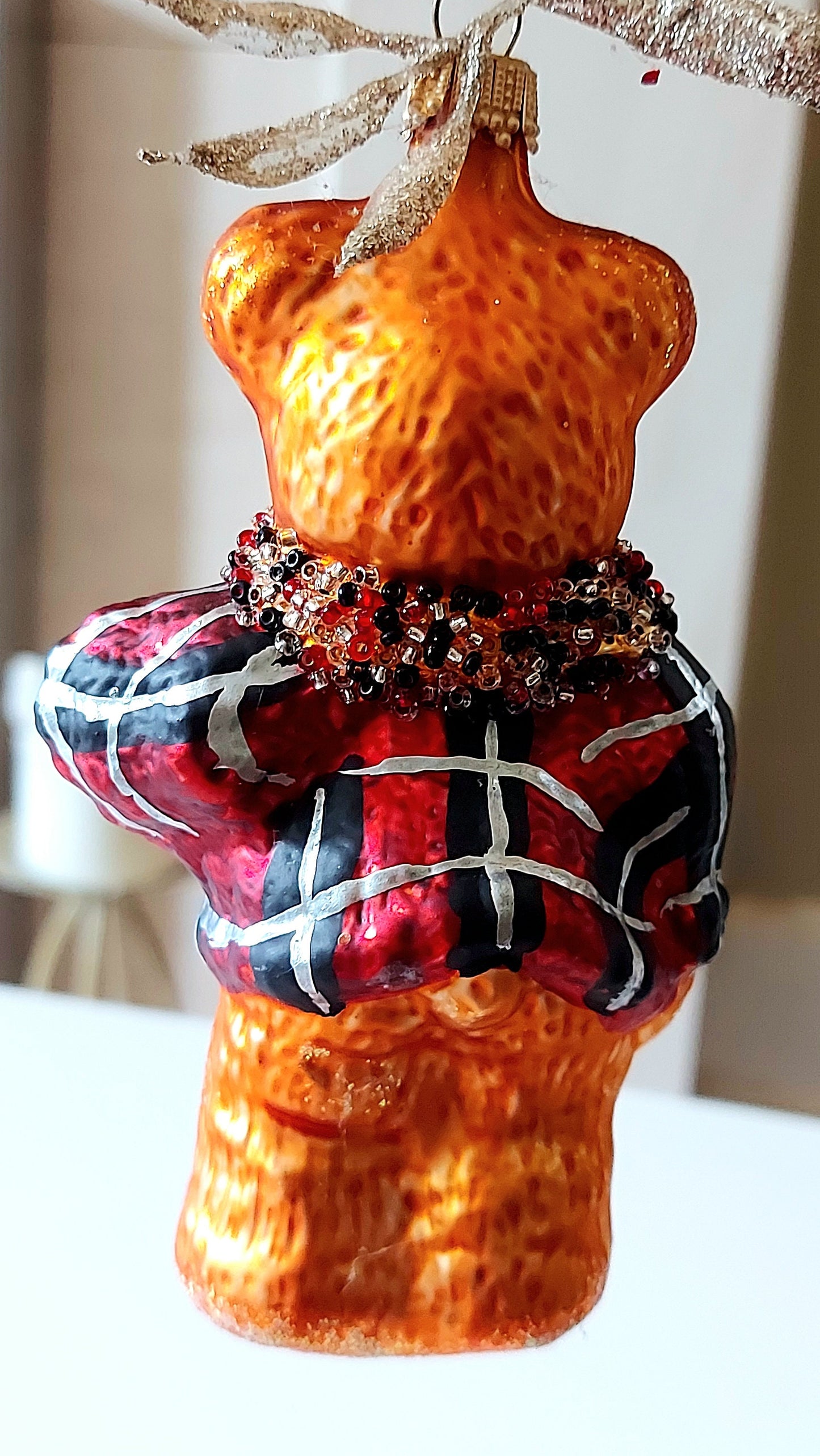 Vintage Czech Republic, Glass Blown, Hand Painted Christmas Tree Ornament - Large Teddy Bear