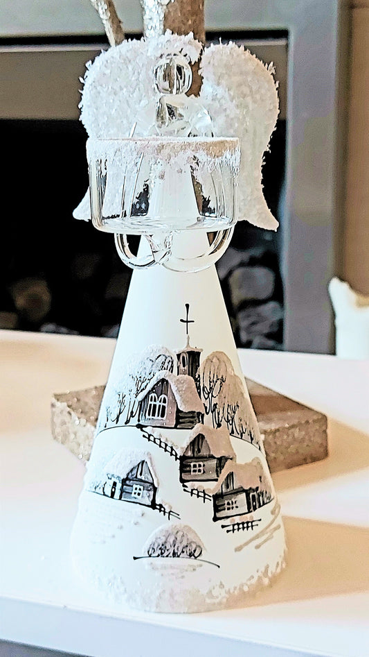 Vintage Czech Glass Angel Christmas Ornament: Hand-Painted Candle Holder