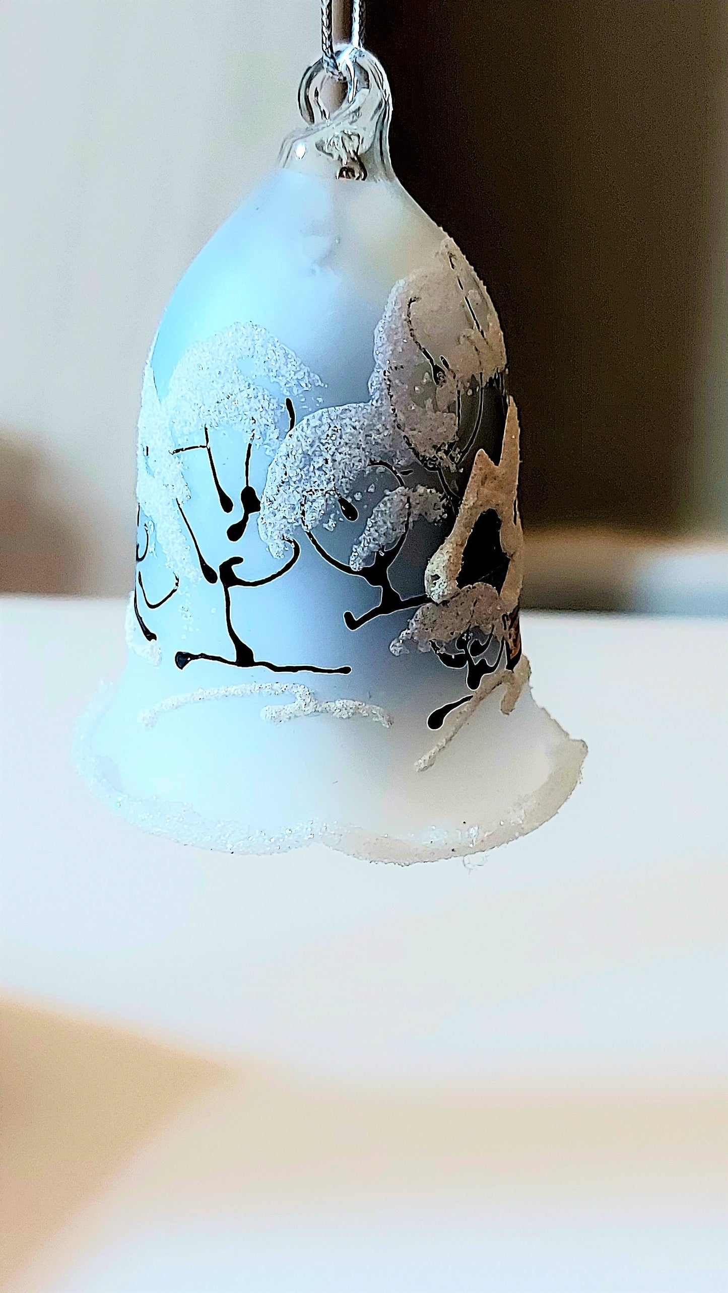 Vintage Czech Glass Bell Ornament: Hand-Painted Winter Village