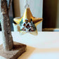 Vintage Czech Glass Christmas Ornament: Hand-Painted Gold Star, House Motif