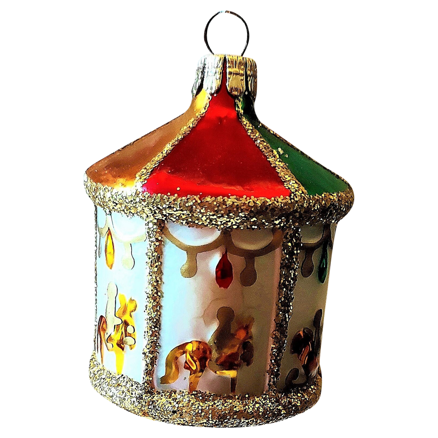 Czech Republic, Glass Blown, Hand Painted Christmas Tree Ornament - Carousel