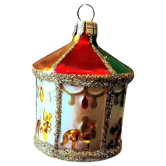 Czech Republic, Glass Blown, Hand Painted Christmas Tree Ornament - Carousel