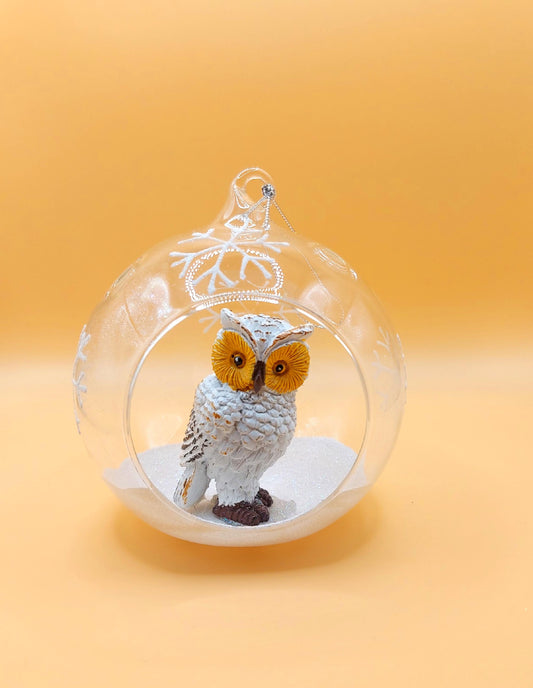 Hand Painted Glass Owl Ornament: Vintage Czech Christmas Decoration Large