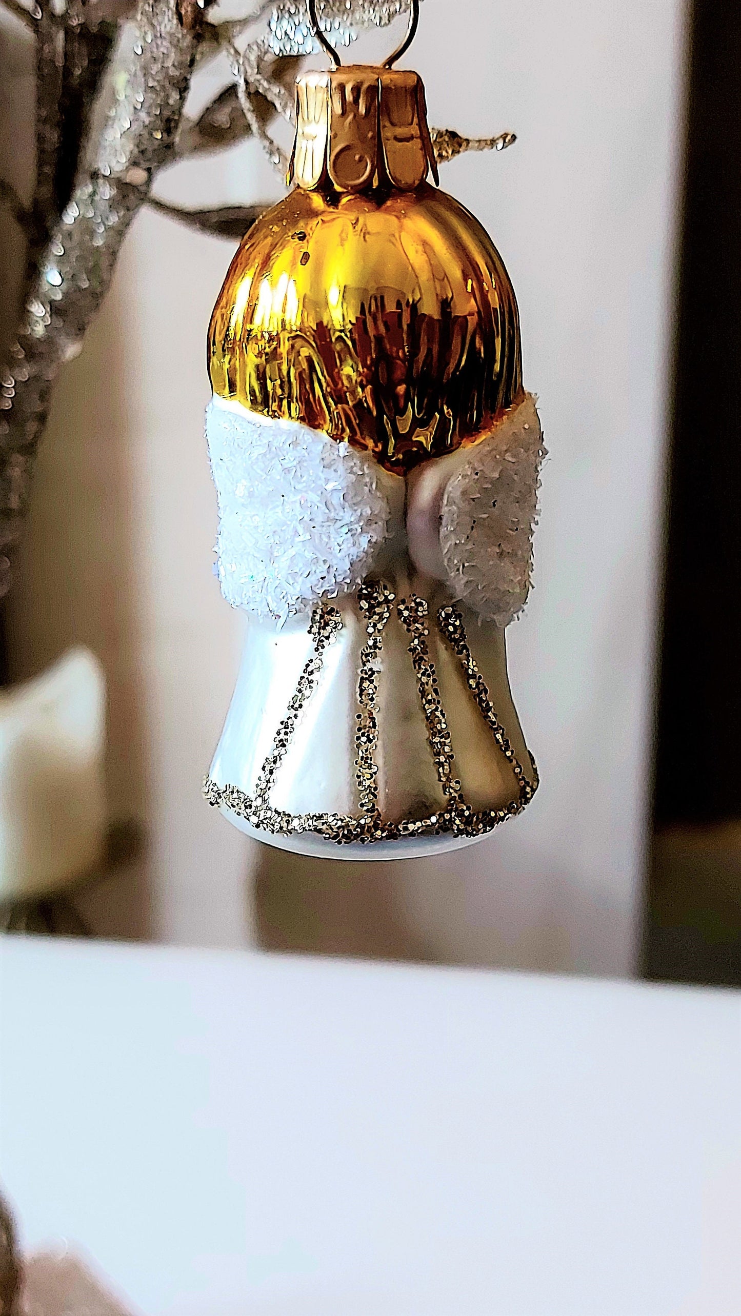 Vintage Czech Republic, Glass Blown, Hand Painted Christmas Tree Ornament - Angel