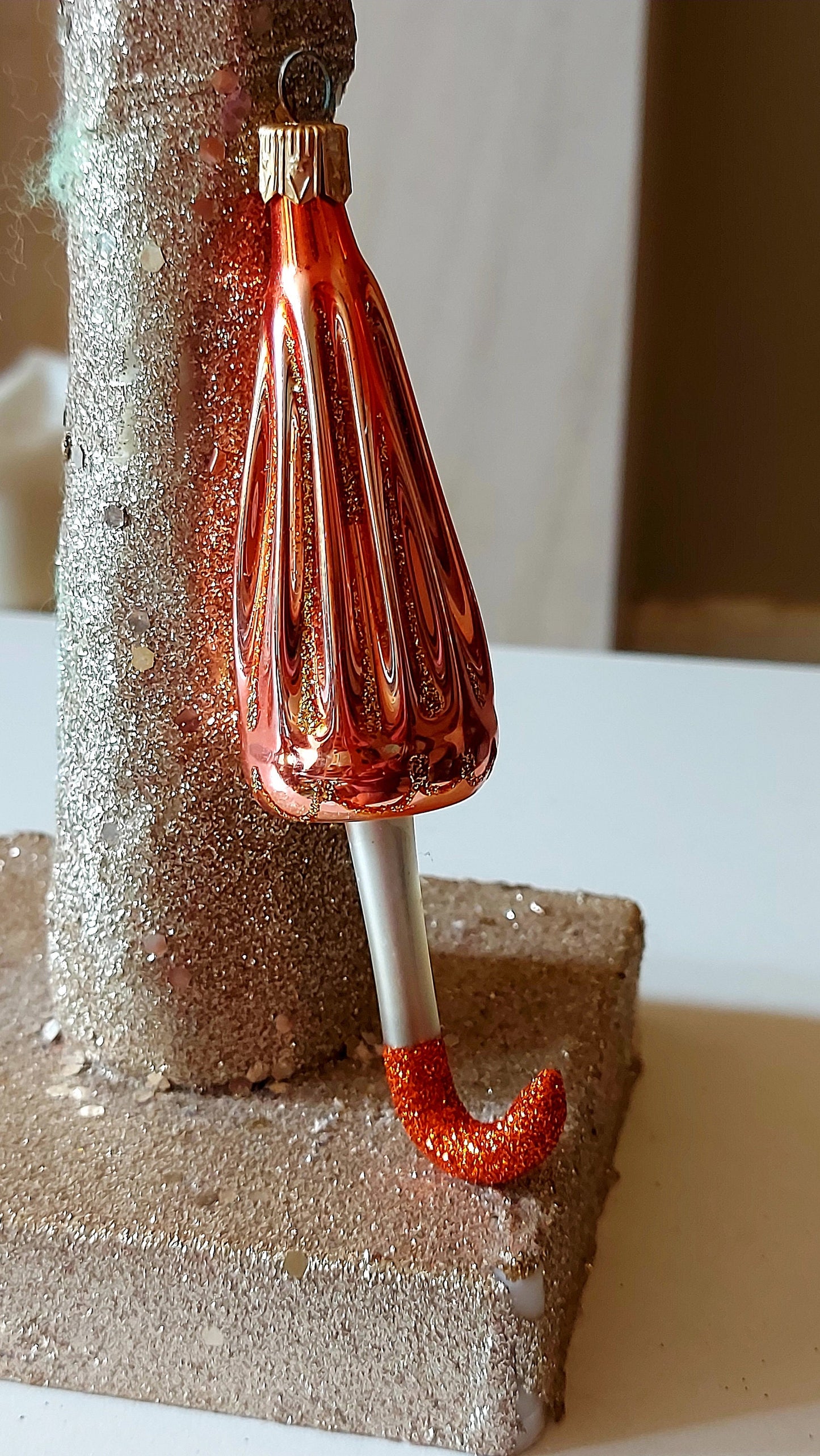 Vintage Czech Republic, Glass Blown, Hand Painted Christmas Tree Ornament - Umbrella Various Colours