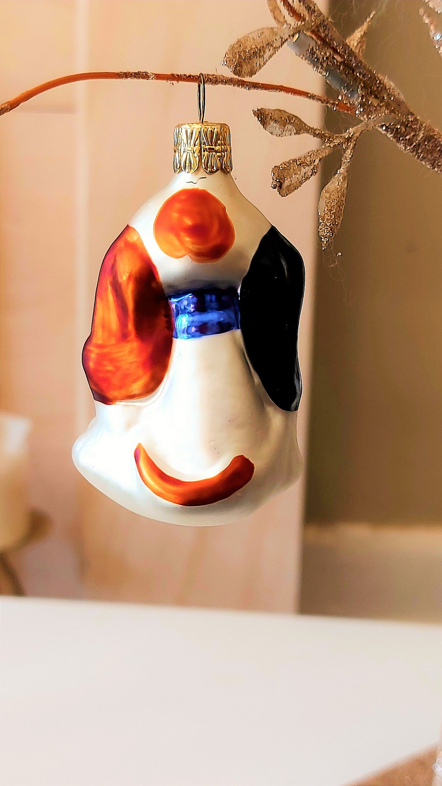 Vintage Czech Republic, Glass Blown, Hand Painted Christmas Tree Ornament - Dog