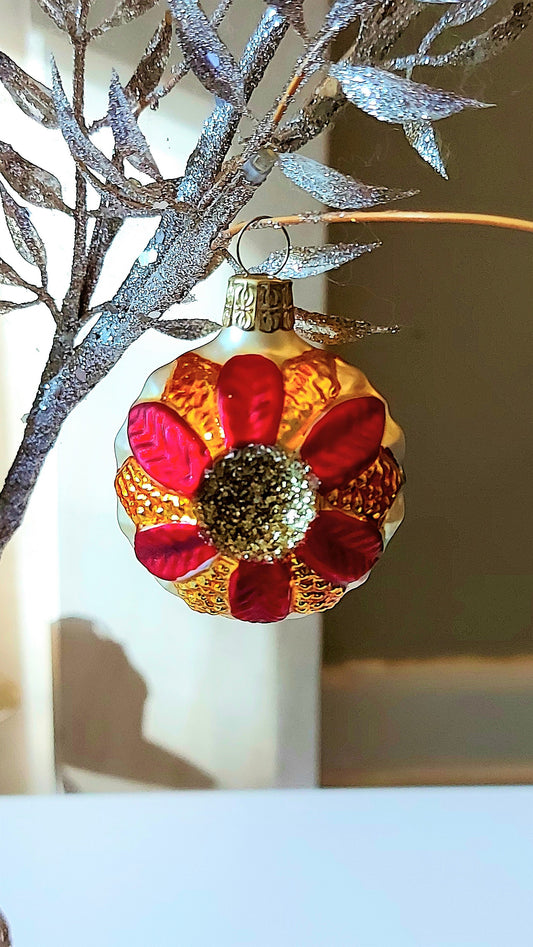 Vintage Czech Glass Christmas Ornament: Hand-Painted Leaf Balls (Pair)