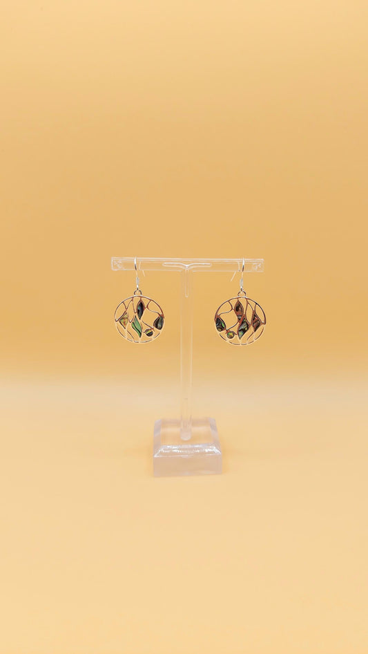 Silver Handmade Inlay Earrings Semi Precious Abalone Shell- Multi