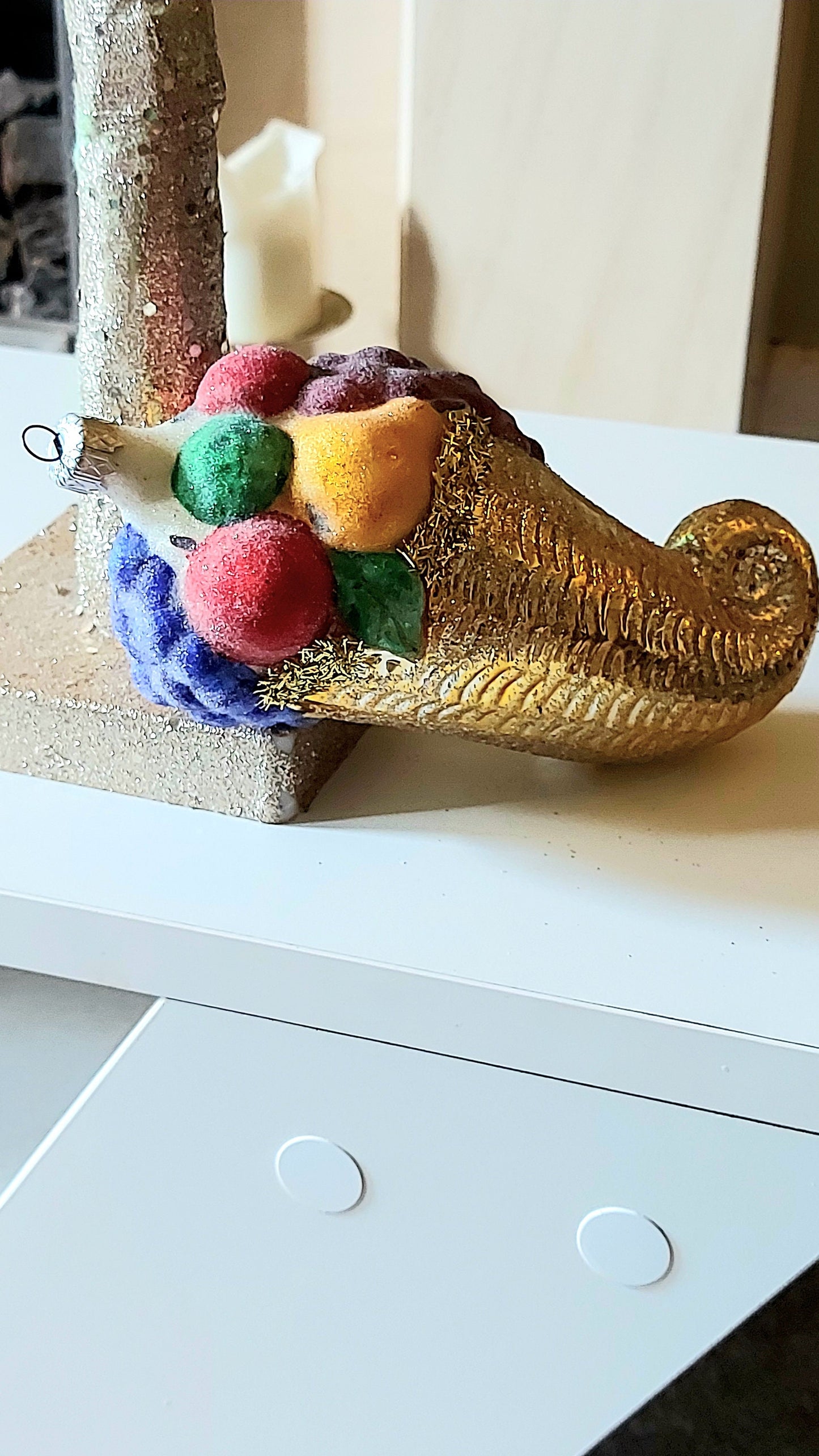 Vintage Czech Republic, Glass Blown, Hand Painted Christmas Tree Ornament - Large Fruit Cone Gold