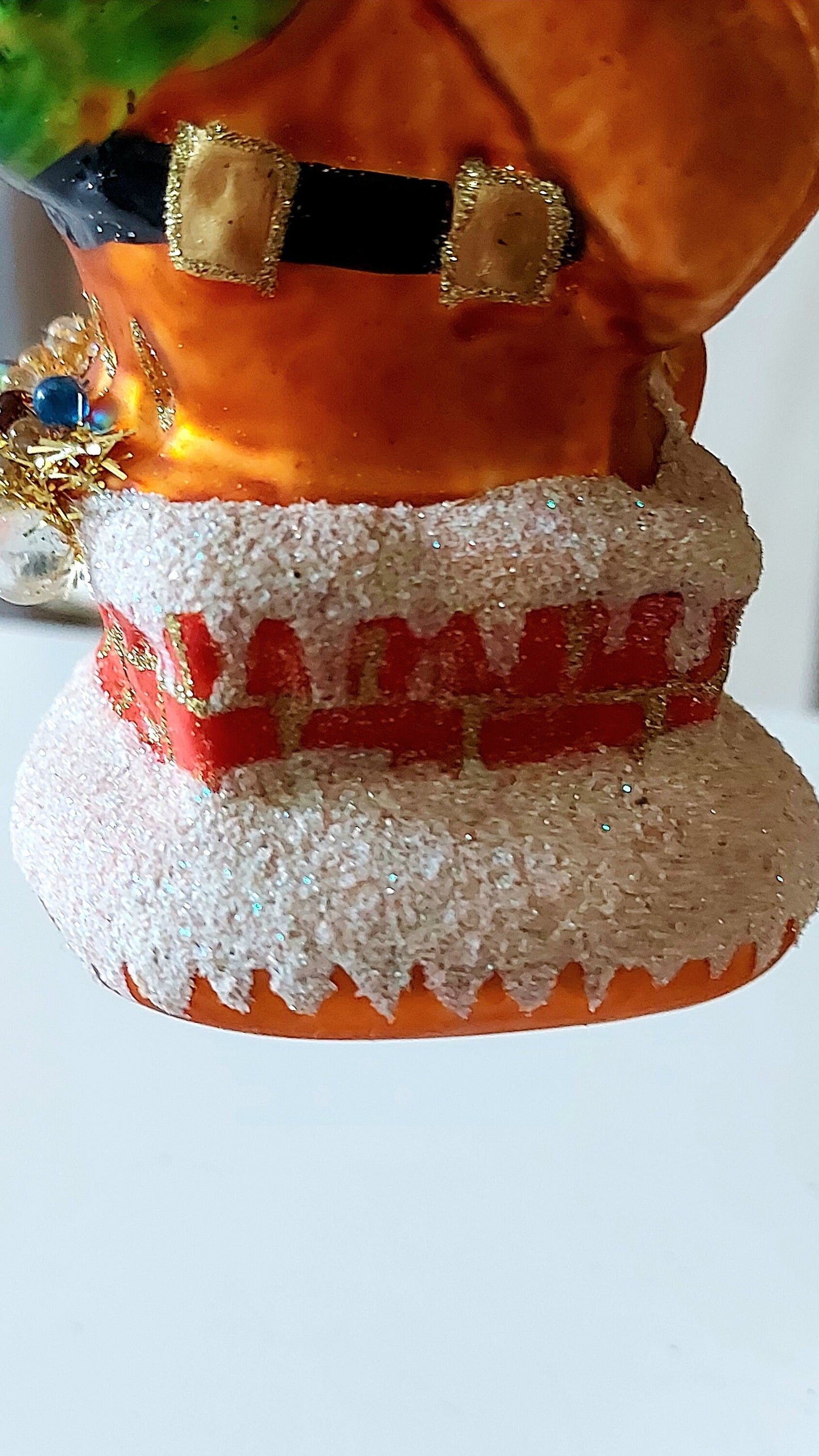 Vintage Czech Republic, Glass Blown, Hand Painted Christmas Tree Ornament - Large Santa Chimney Gold