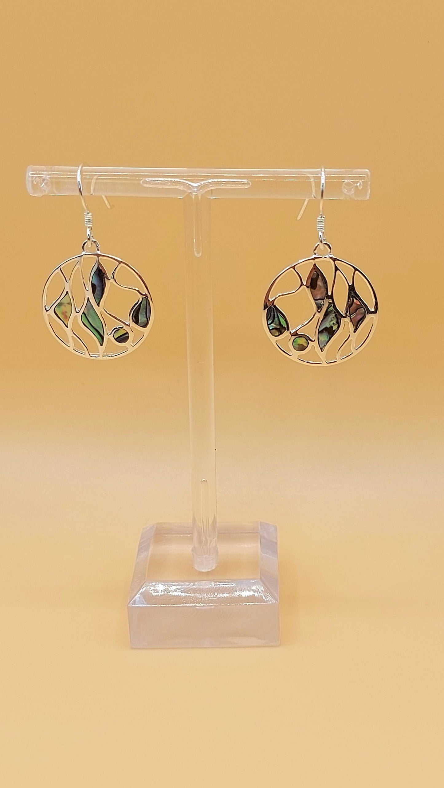 Silver Handmade Inlay Earrings Semi Precious Abalone Shell- Multi