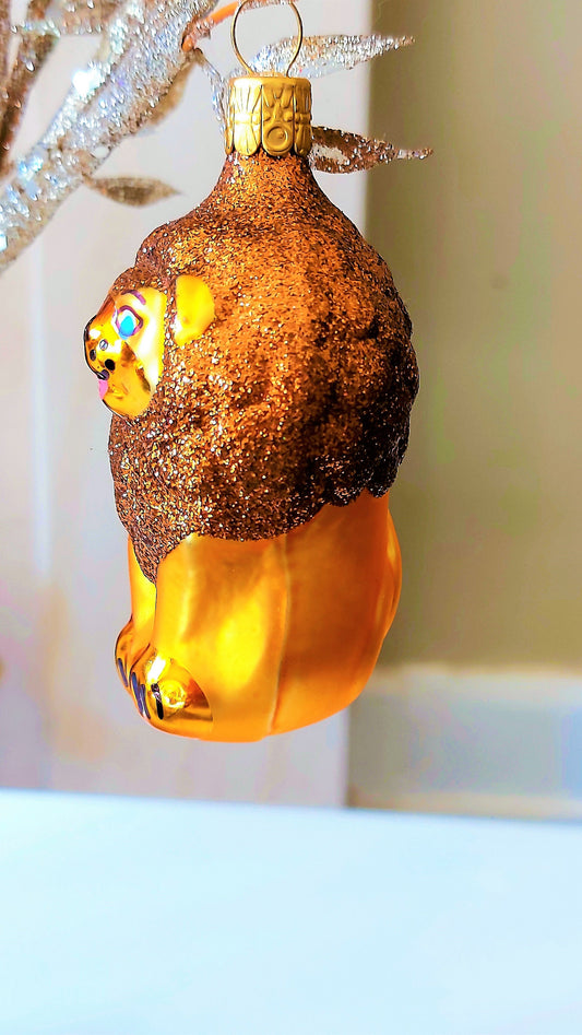 Vintage Czech Republic, Glass Blown, Hand Painted Christmas Tree Ornament - Lion