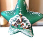 Vintage Czech Glass Christmas Ornament: Hand-Painted Green Star, House Motif