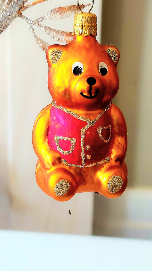 Vintage Czech Republic, Glass Blown, Hand Painted Christmas Tree Ornament - Teddy a pair ( x 2 )