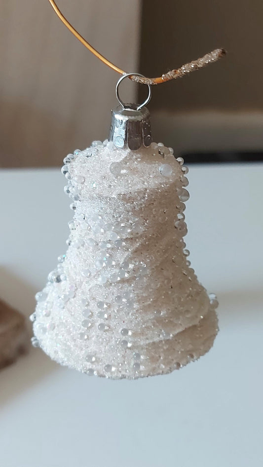 Vintage Czech Glass Christmas Ornament Bell: Glistening Wedding Bell