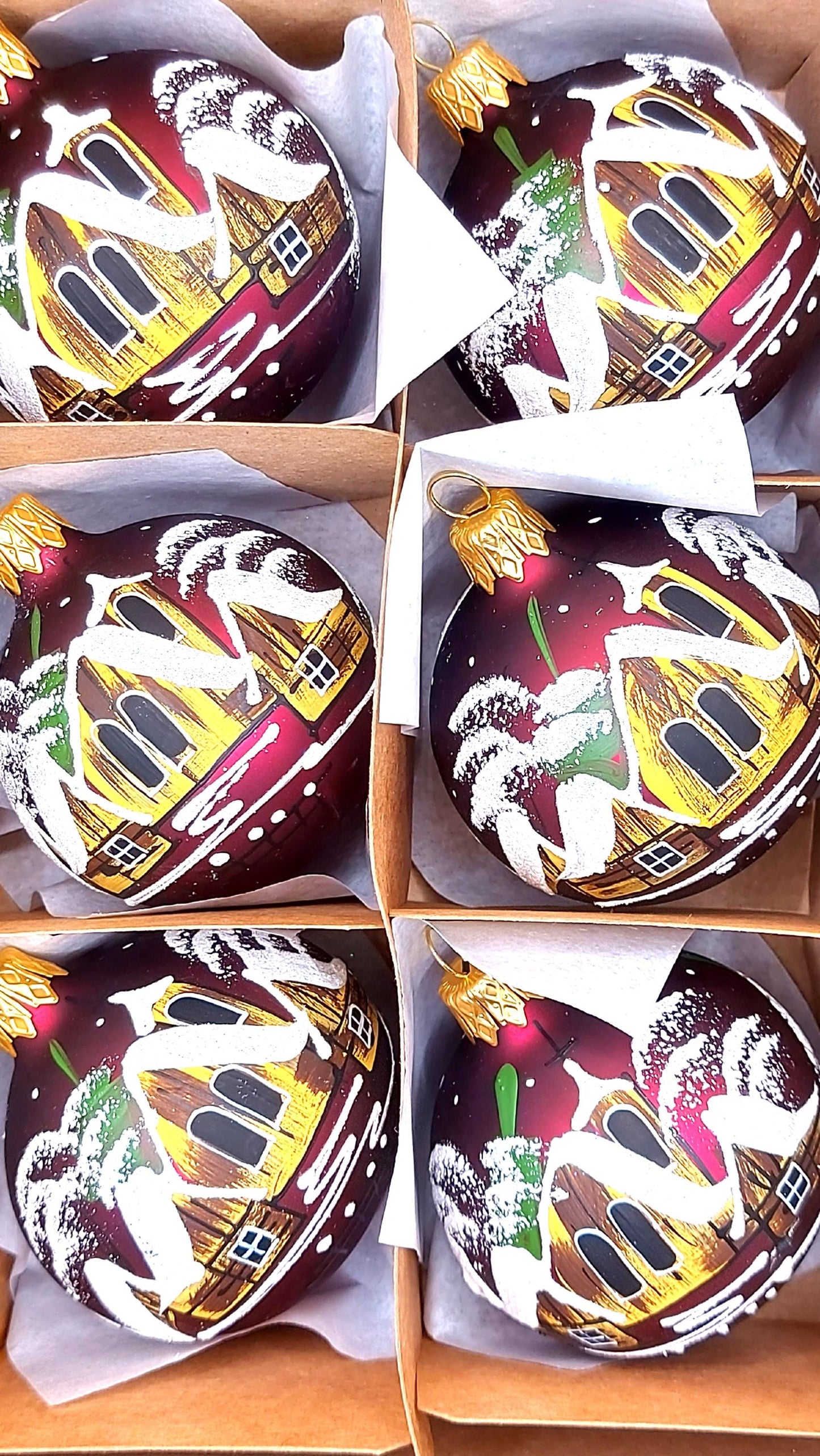 Vintage Czech Glass Christmas Ornament: Hand-Painted Maroon Small Ball