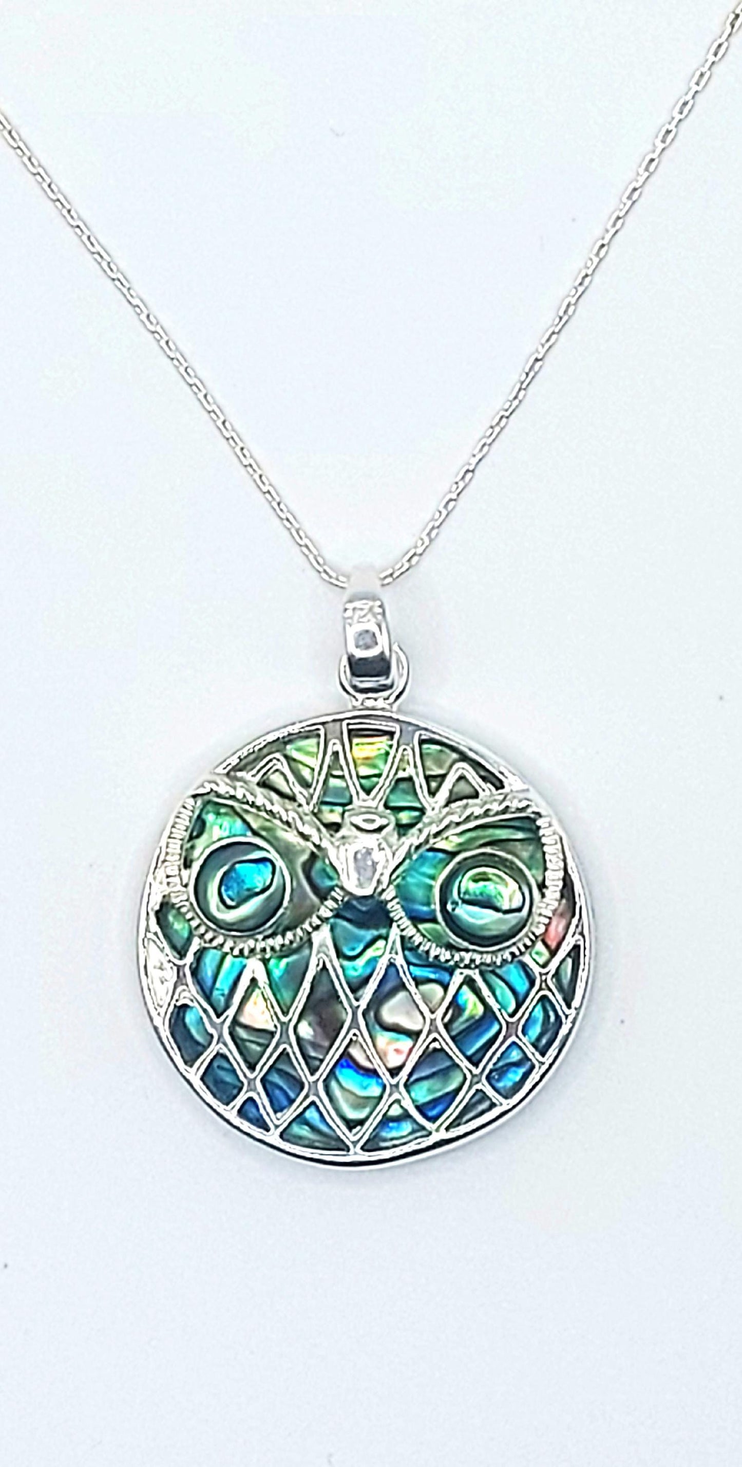Silver Handmade Inlay Pendant Semi Precious Abalone Shell- Owl