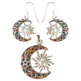 Silver Handmade Inlay Pendant/Earring Set Semi Precious Abalone Shell- Sun/Moon