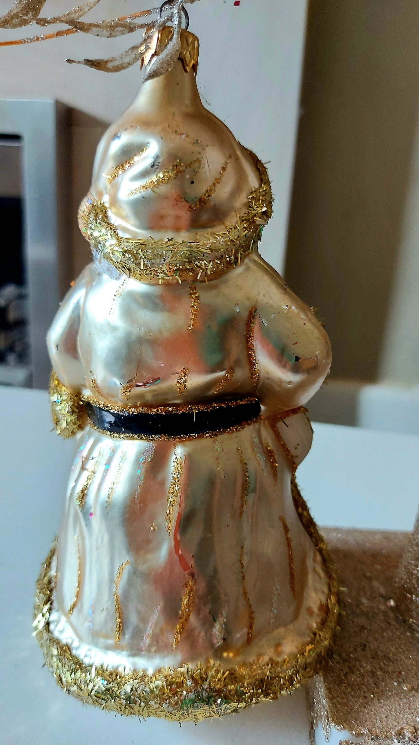 Vintage Czech Republic, Glass Blown, Hand Painted Christmas Tree Ornament - Very Large Santa