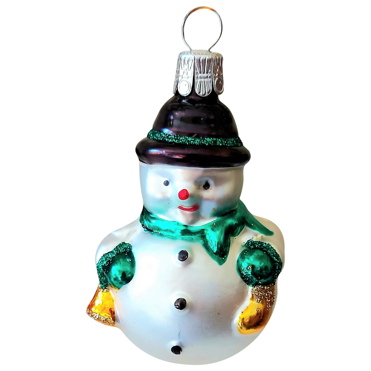 Czech Glass Snowman Christmas Ornament with Bowler Hat (Pair)