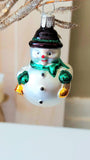 Vintage Czech Glass Snowman Christmas Ornament with Bowler Hat (Pair)