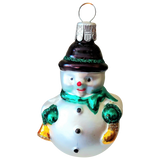 Czech Glass Snowman Christmas Ornament with Bowler Hat (Pair)