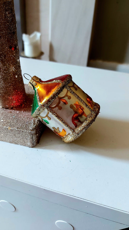 Vintage Czech Republic, Glass Blown, Hand Painted Christmas Tree Ornament - Carousel