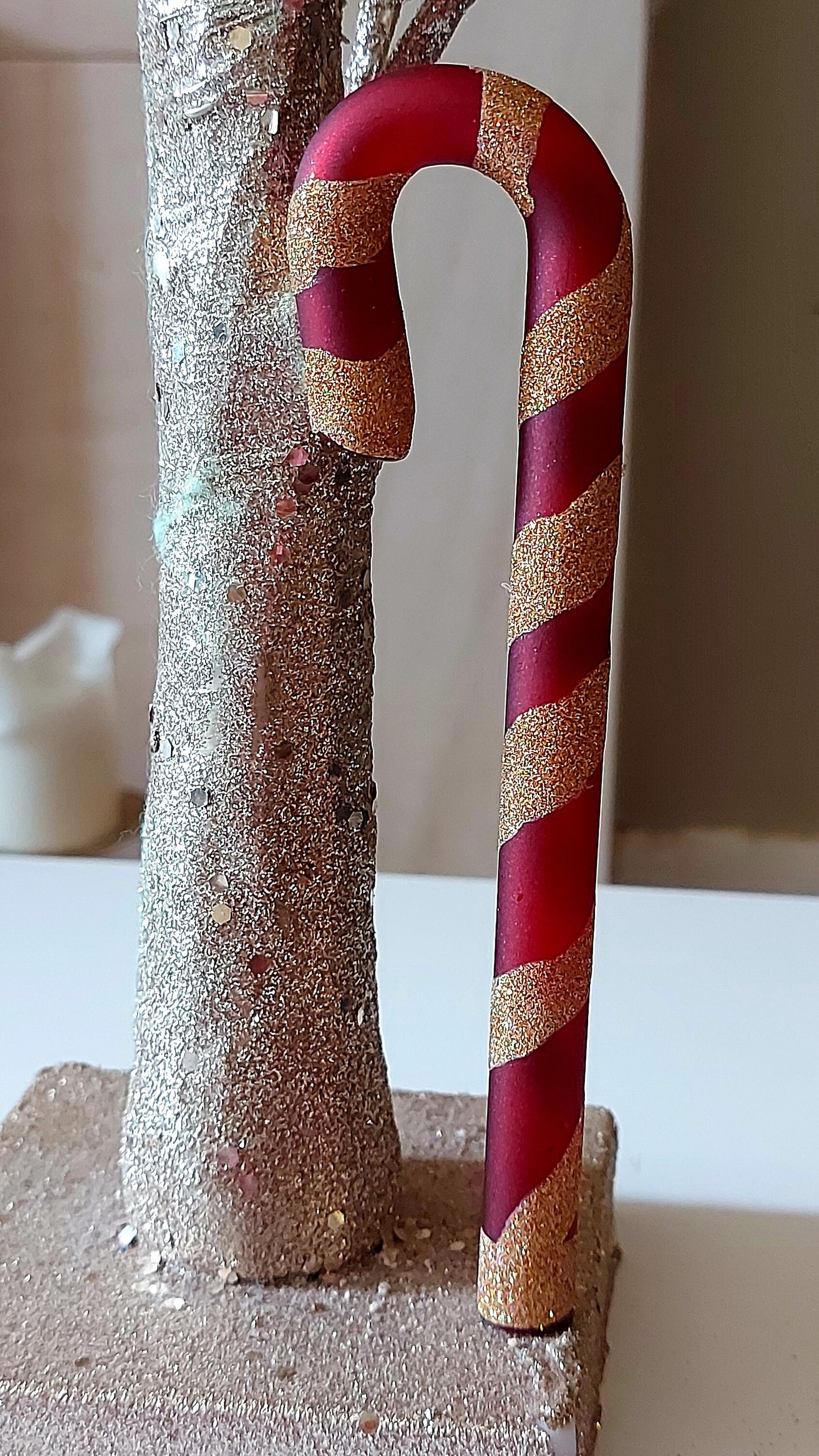 Vintage Czech Republic, Glass Blown, Hand Painted Christmas Tree Ornament - Large  Candy Cane