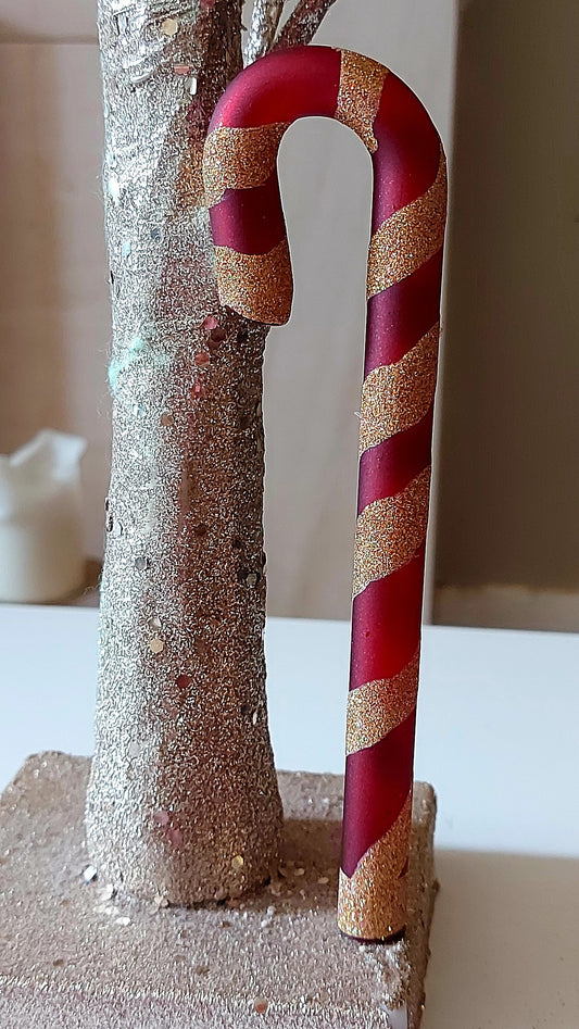 Vintage Czech Republic, Glass Blown, Hand Painted Christmas Tree Ornament - Large  Candy Cane