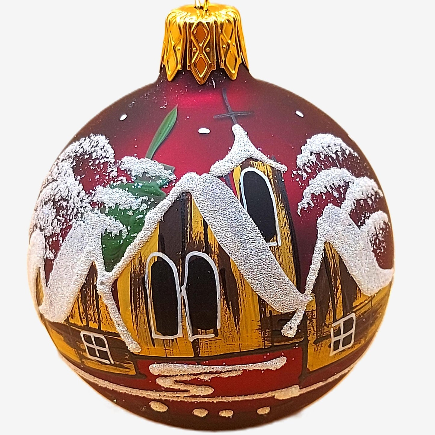 Vintage Czech Glass Christmas Ornament: Hand-Painted Maroon Small Ball
