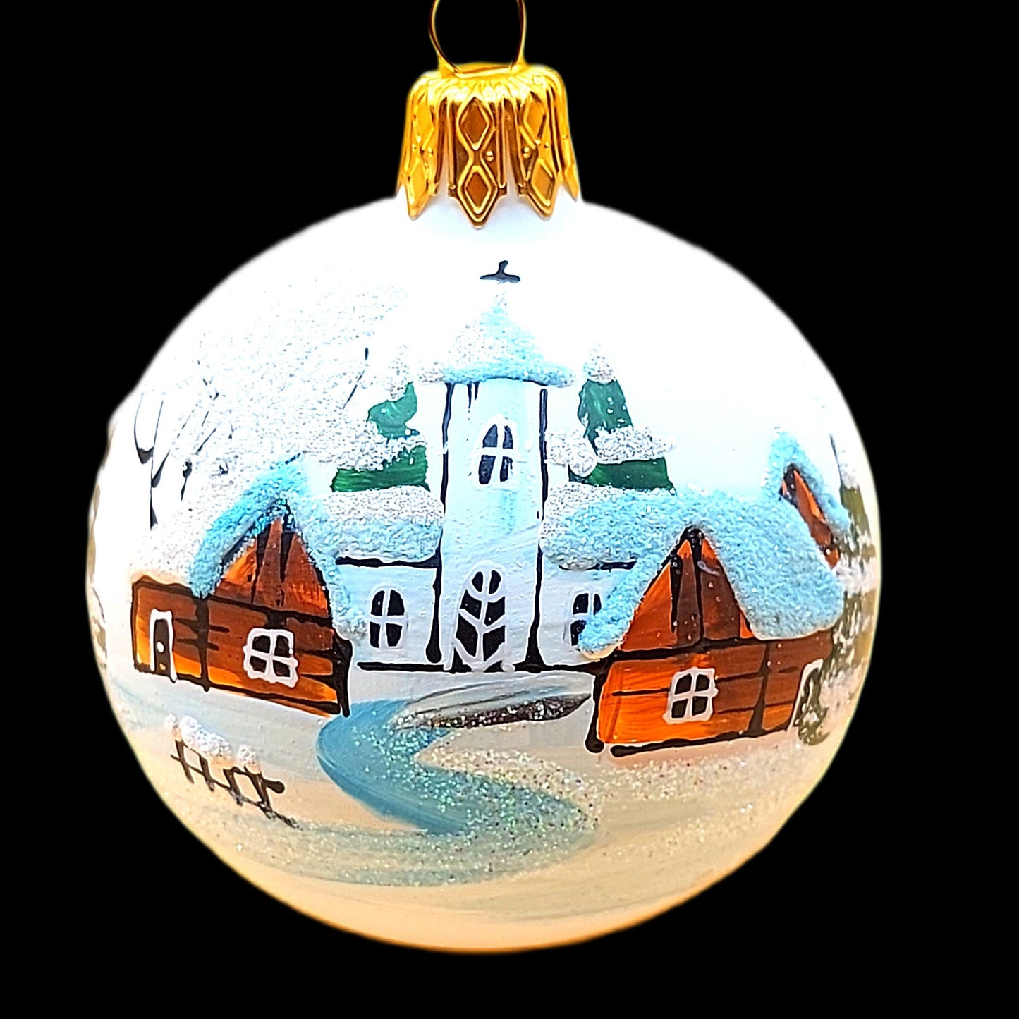 Vintage Czech Glass Christmas Ornament: Hand-Painted White Small Ball
