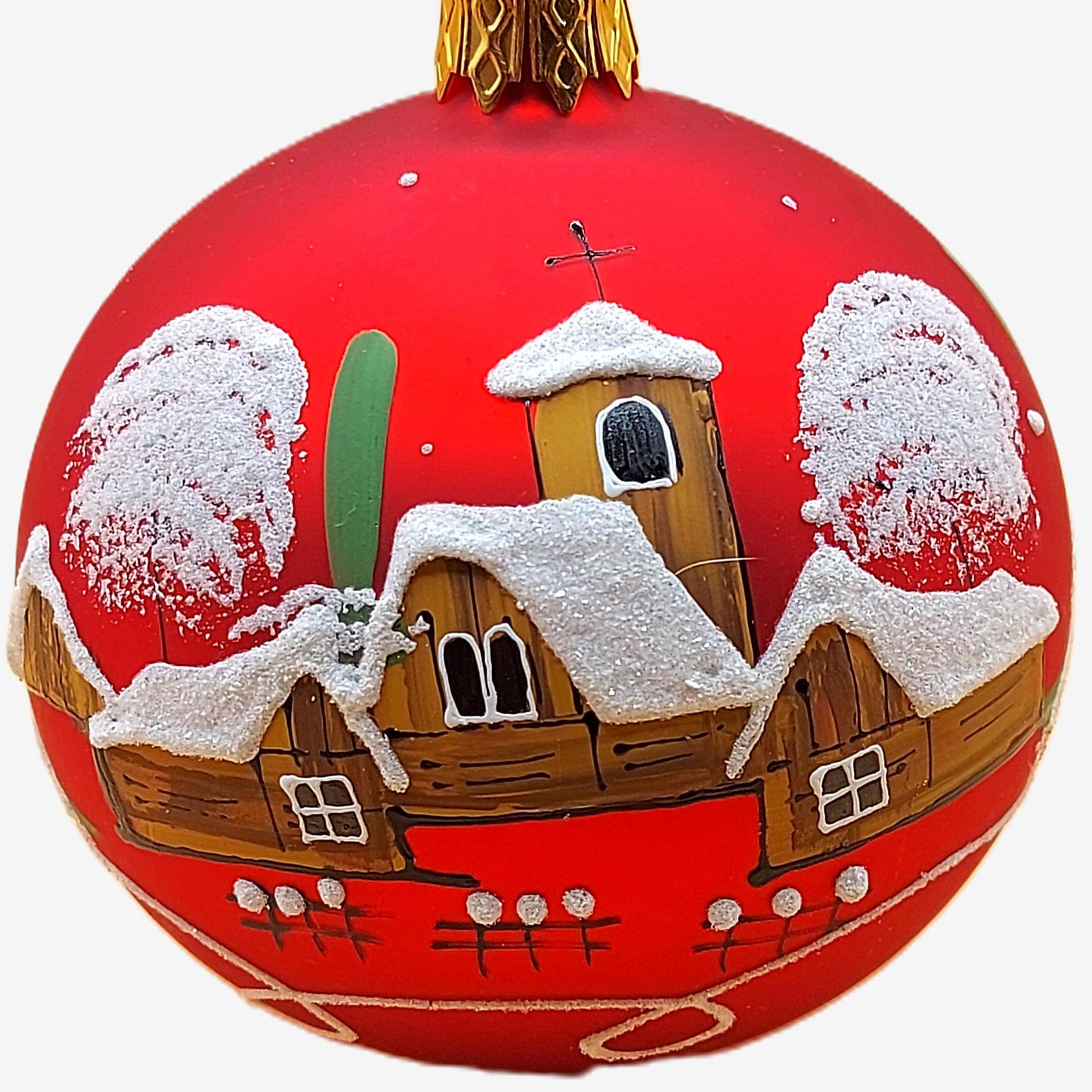 Vintage Czech Glass Christmas Ornament: Hand-Painted Red large Ball