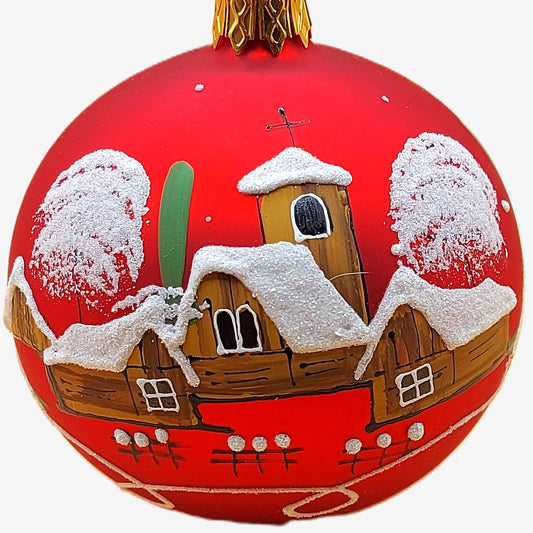 Vintage Czech Glass Christmas Ornament: Hand-Painted Red large Ball