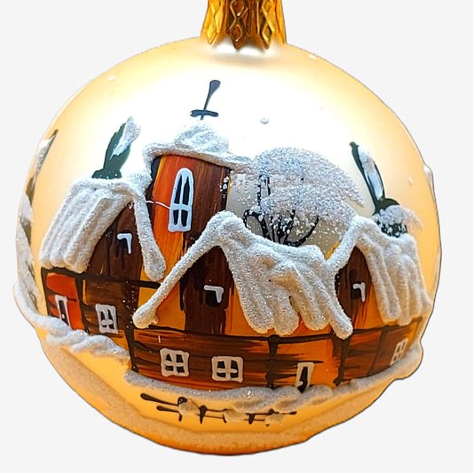 Vintage Czech Glass Christmas Ornament: Hand-Painted Gold large Ball