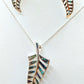 Silver Handmade Inlay Pendant/Earring Set Semi Precious Abalone Shell- Leaf