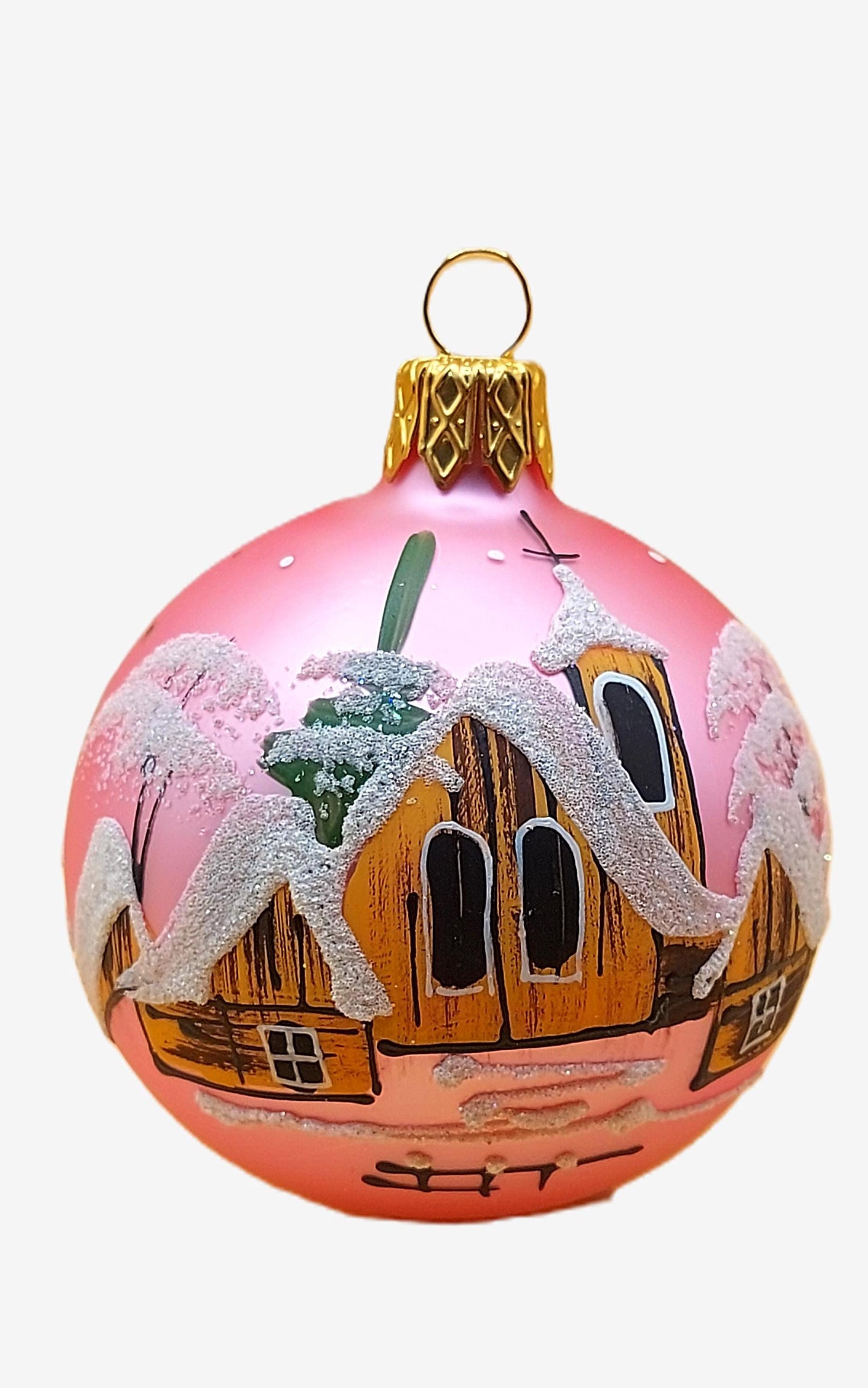 Vintage Czech Glass Christmas Ornament: Hand-Painted Pink Small Ball