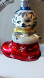 Vintage Czech Republic, Glass Blown, Hand Painted Christmas Tree Ornament - Cat in Boot