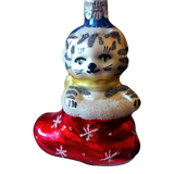 Czech Republic, Glass Blown, Hand Painted Christmas Tree Ornament - Cat in Boot