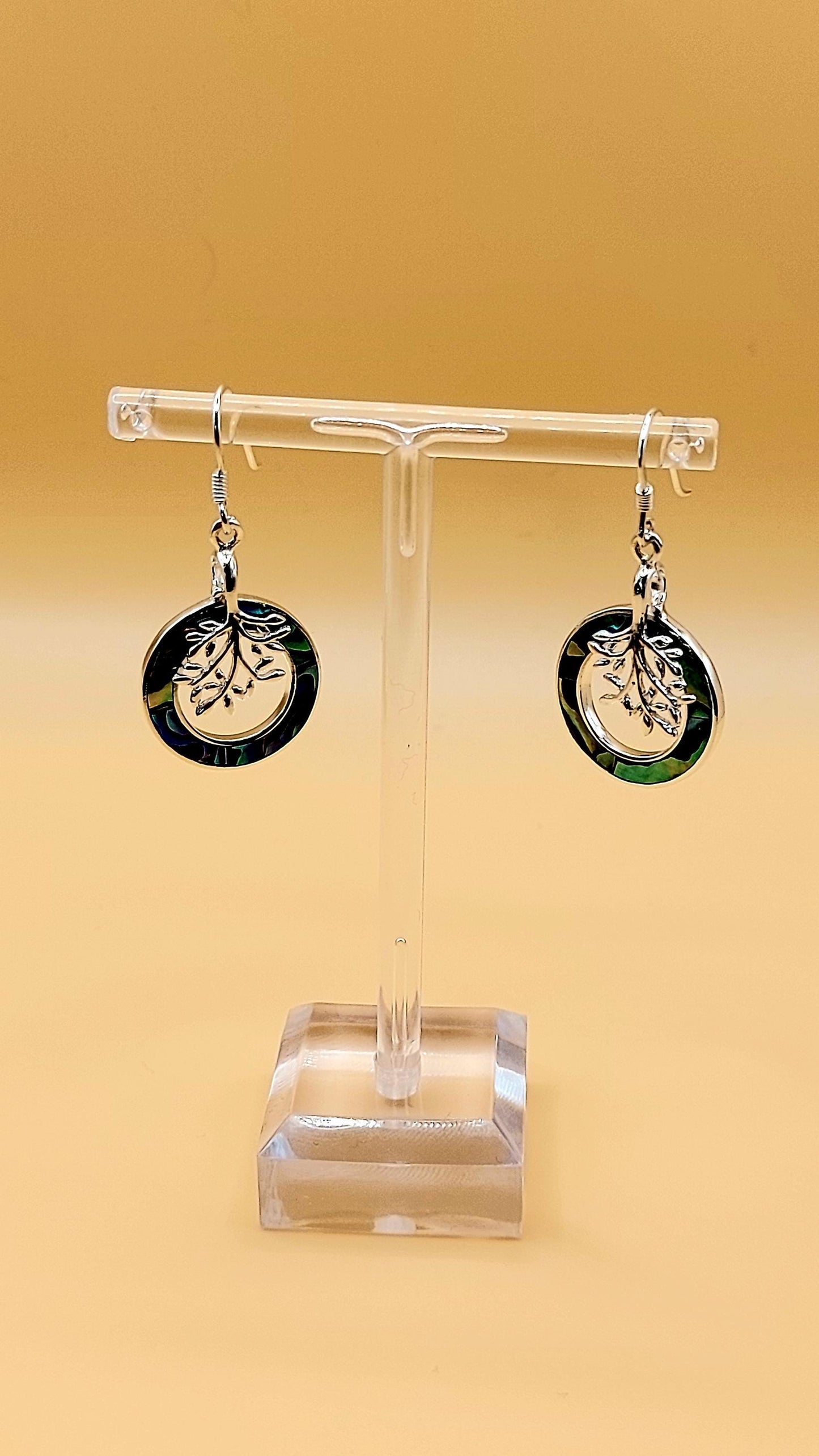 Silver Handmade Inlay Earrings Semi Precious Abalone Shell- Tree of Life