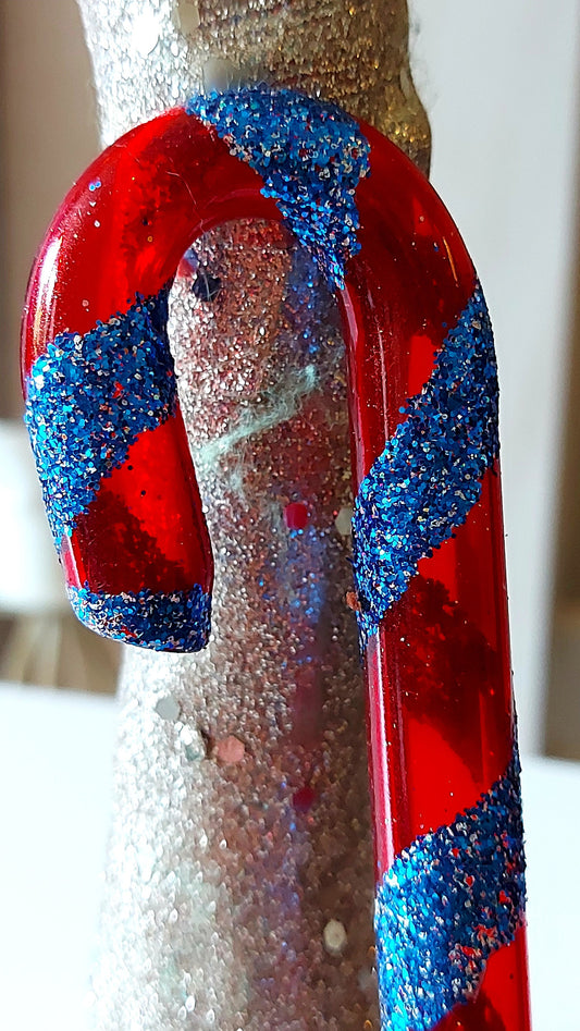 Vintage Czech Republic, Glass Blown, Hand Painted Christmas Tree Ornament - Large  Candy Cane