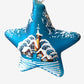 Vintage Czech Glass Christmas Ornament: Hand-Painted Blue Star, House Motif